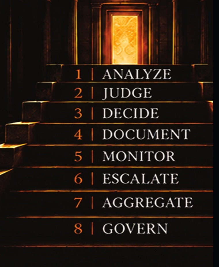 The controlled Eight-Stage Judgment Architecture from Analyze through Govern